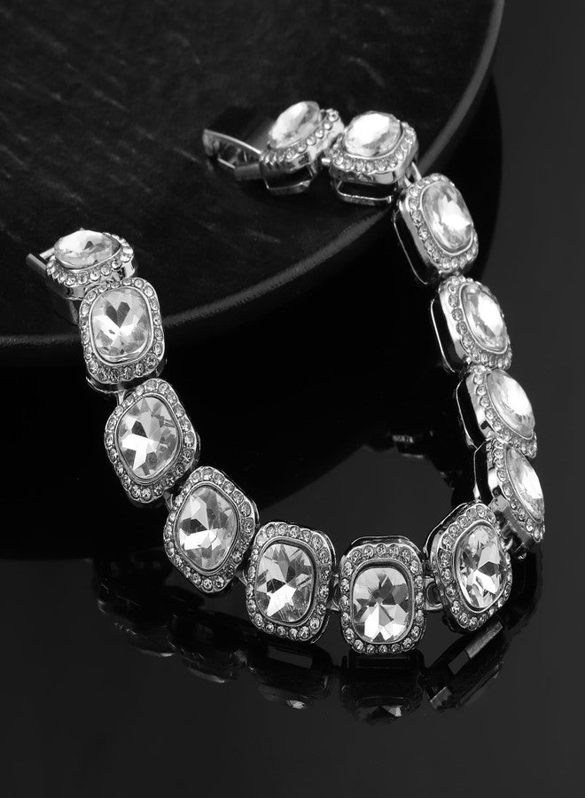 SALTY ALPHA Anti Tarnish Clavicle Diamond Stainless Steel Bracelet for Men | Hand Bands for Boys | Wrist Bracelets for Man | Fashion Jewellery Accessories | Stylish Minimal Jewelry | Christmas, Marriage, Birthday | Gift for Valentine Day - Image 4