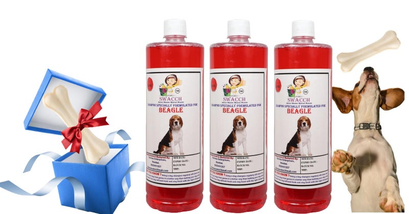 swacch Shampoo | Puppy Safe Shampoo | Beagle Dog Shampoo (1 Litre) (Pack of 3) Jasmine + Large White Bone |Dog Chew Bones |Teething chew Toy|Dental Teething | Combo Pack - Image 1
