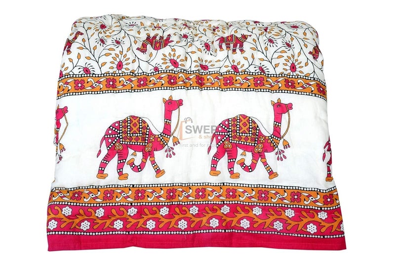 AARMOZY Rajasthani Traditional Cotton Jaipuri razai ac Blanket Camel Print with Floral Design Single Bed Reversible Both Sided Jaipuri Quilt 55 x 85 inch Pink - Image 4