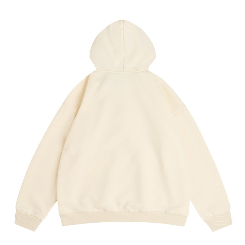 Japanese Style Retro Fleece-Lined Color Matching Hooded Sweater For Lovers Heavy Profile Casual College Hoodie Top - Image 5