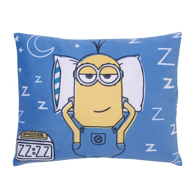 ILLIMUNIATION LAZY MINIONS CLUB BLUE YELLOW AND WHITE SNOOZE DECORATIVE PILLOW