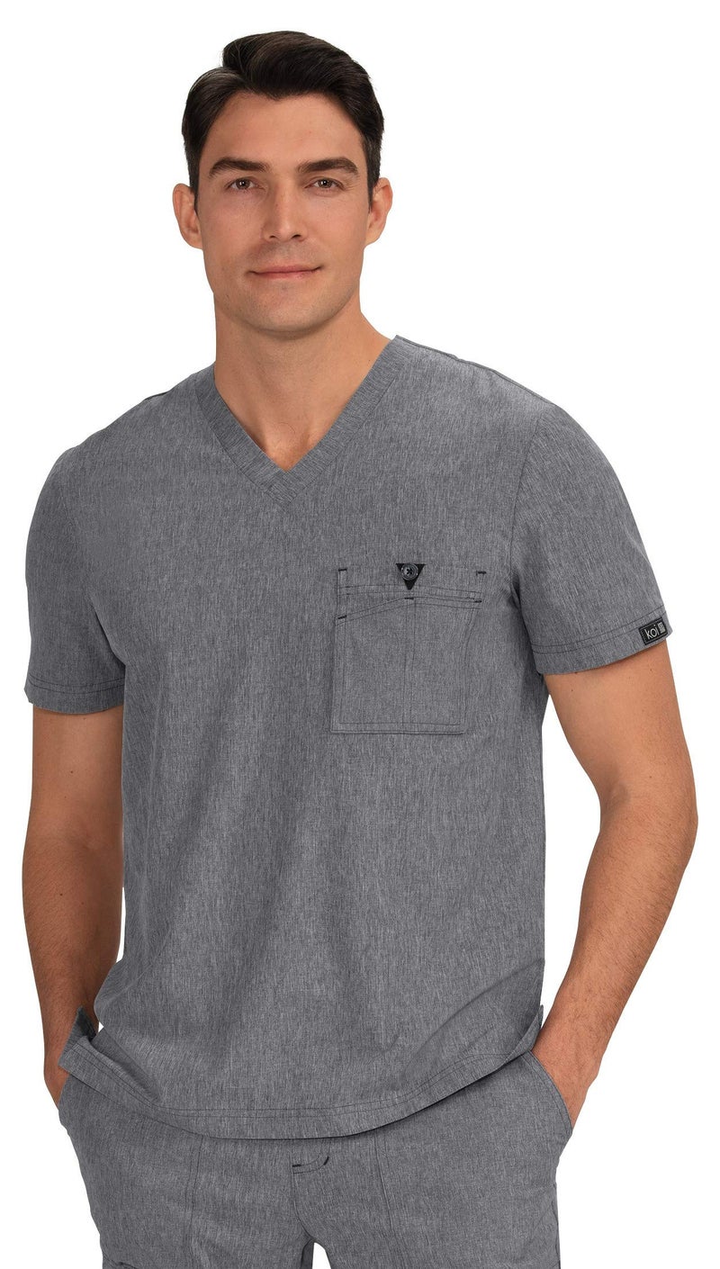 KOI Basics Bryan Men's 1-Pocket Tuck-in Scrub Top Heather Grey Medium