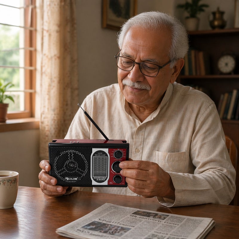 GOLON Portable Multi-Band Radio with USB/SD & Rechargeable Battery - Black & Red - A1-311 - Image 2
