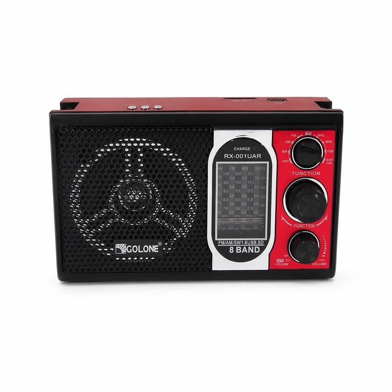 GOLON Portable Multi-Band Radio with USB/SD & Rechargeable Battery - Black & Red - A1-311 - Image 3