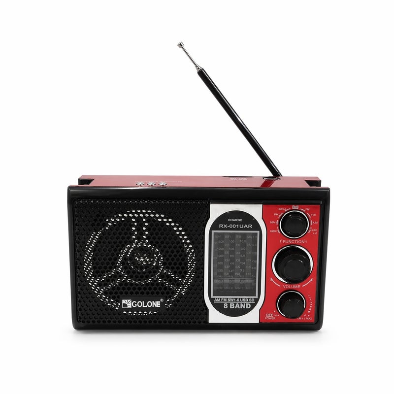 GOLON Portable Multi-Band Radio with USB/SD & Rechargeable Battery - Black & Red - A1-311 - Image 1