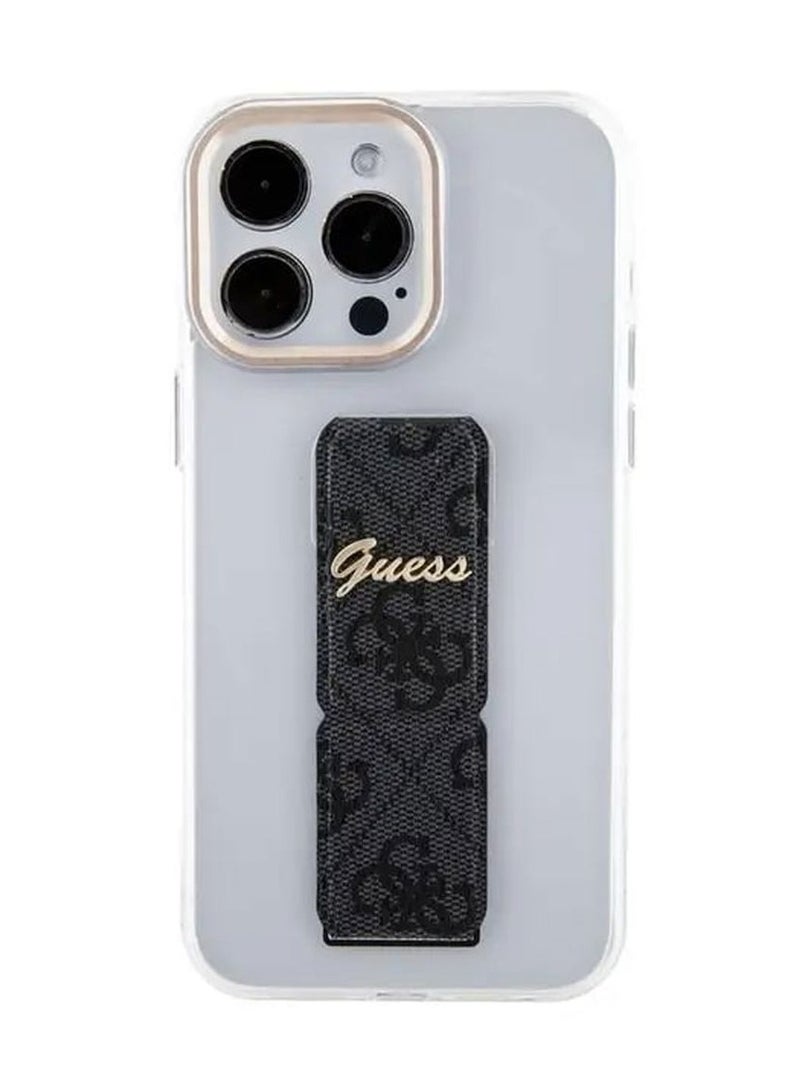 GUESS iPhone 15 Pro Max Grip stand Clear Back Cover with 4G Script Logo - Black - Image 3