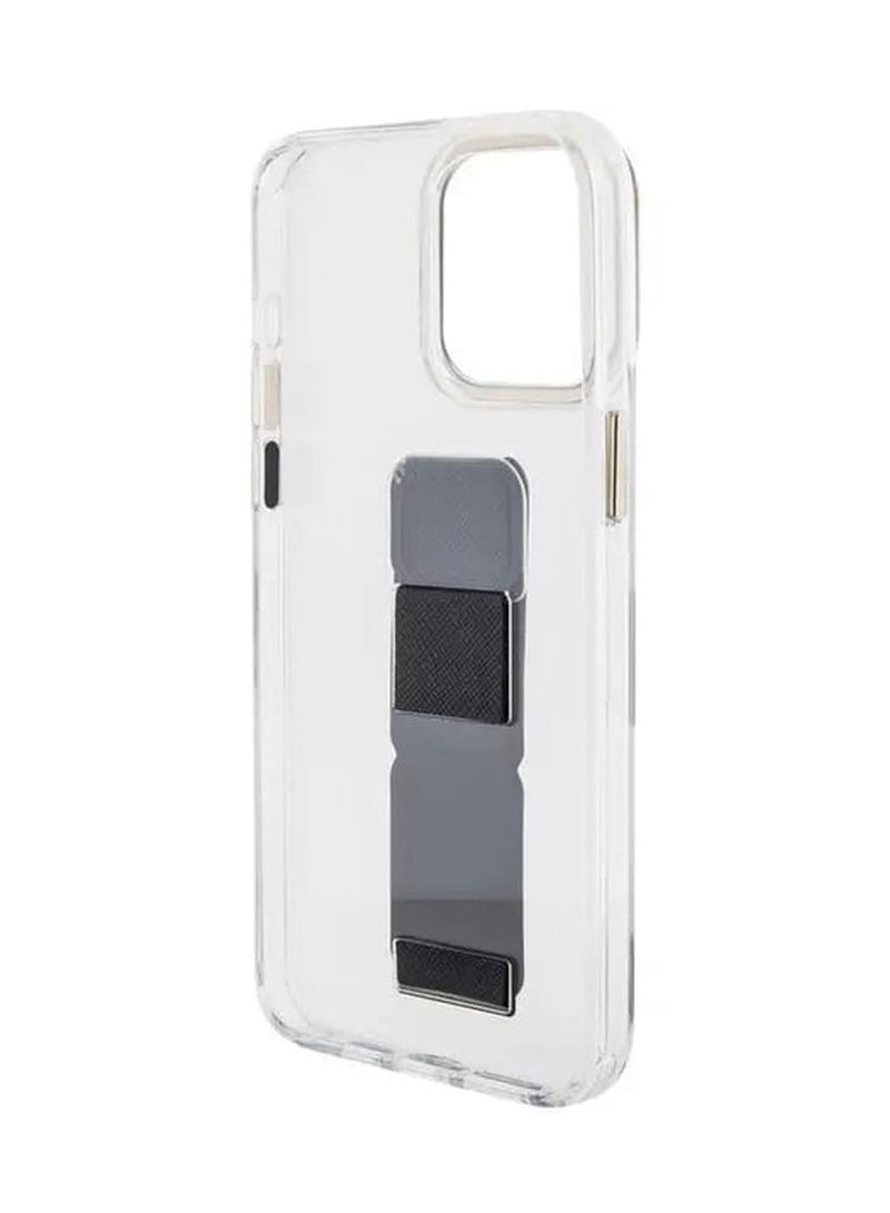 GUESS iPhone 15 Pro Max Grip stand Clear Back Cover with 4G Script Logo - Black - Image 5