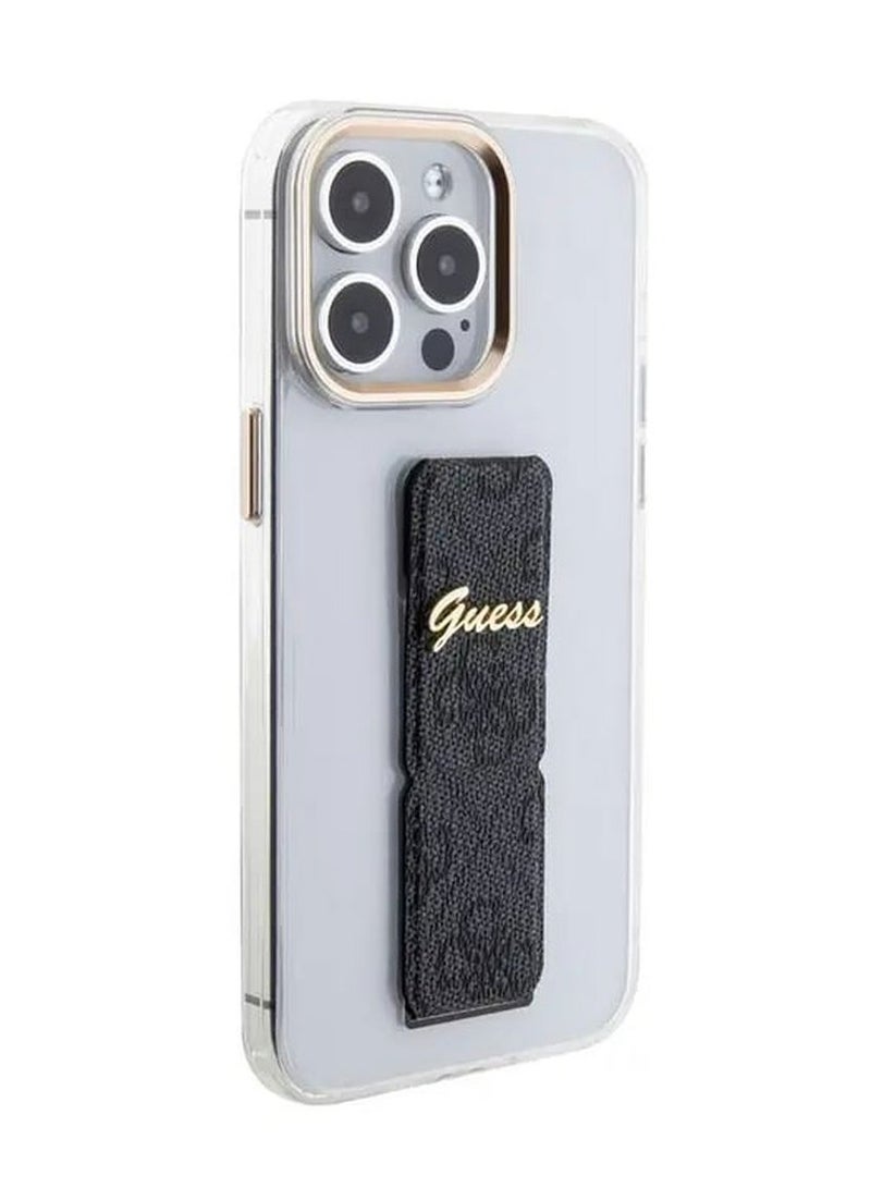 GUESS iPhone 15 Pro Max Grip stand Clear Back Cover with 4G Script Logo - Black - Image 4
