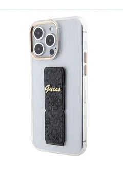 GUESS iPhone 15 Pro Max Grip stand Clear Back Cover with 4G Script Logo - Black  - Image 1