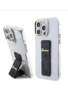 GUESS iPhone 15 Pro Max Grip stand Clear Back Cover with 4G Script Logo - Black  - Image 2