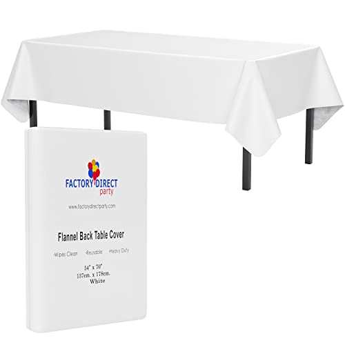 Exquisite White Vinyl Tablecloths 54 in x 70 in Pack of 1 Rectangle Tablecloth with Flannel Backing Plastic Reusable Waterproof