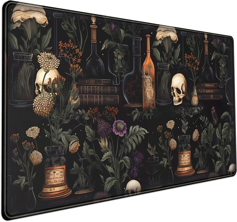 Mechanical Cattle Vintage Aesthetic XL Extended Large Gaming Mouse Pad - Black Academia Mystical Green Plant Design - Computer Laptop Keyboard and Mouse Mat Desktop Protector - 31.5 x 15.8 in - Image 1