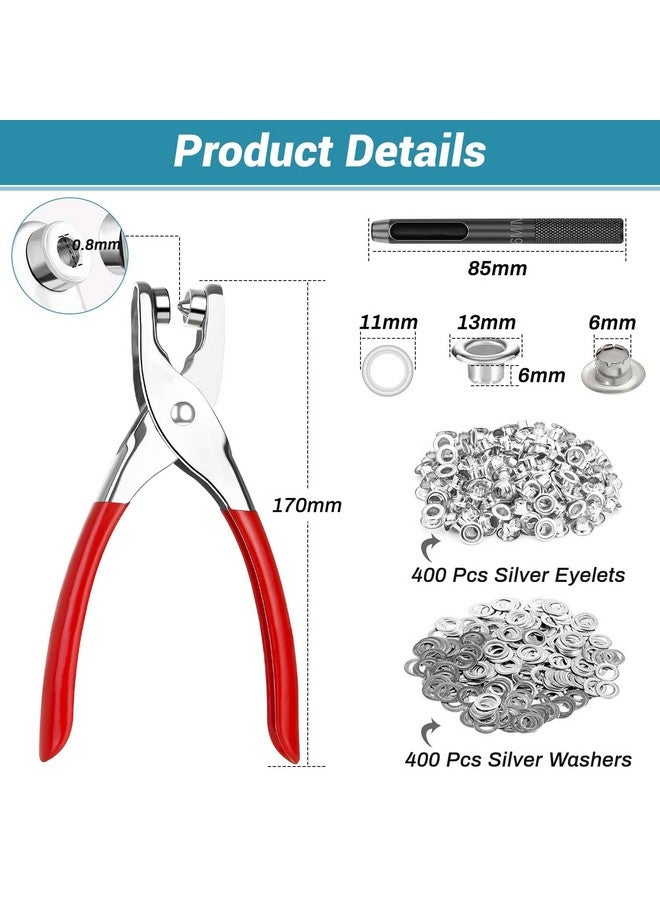 PAXCOO 803Pcs Grommet Tool Kit 6mm 1/4 Inch(Inside Hole Size) Eyelet Kit with 400Pcs Eyelets Grommets, 400Pcs Washers and Grommet Eyelet Pliers for Leather/Belt/Shoes/Crafts  - Image 1