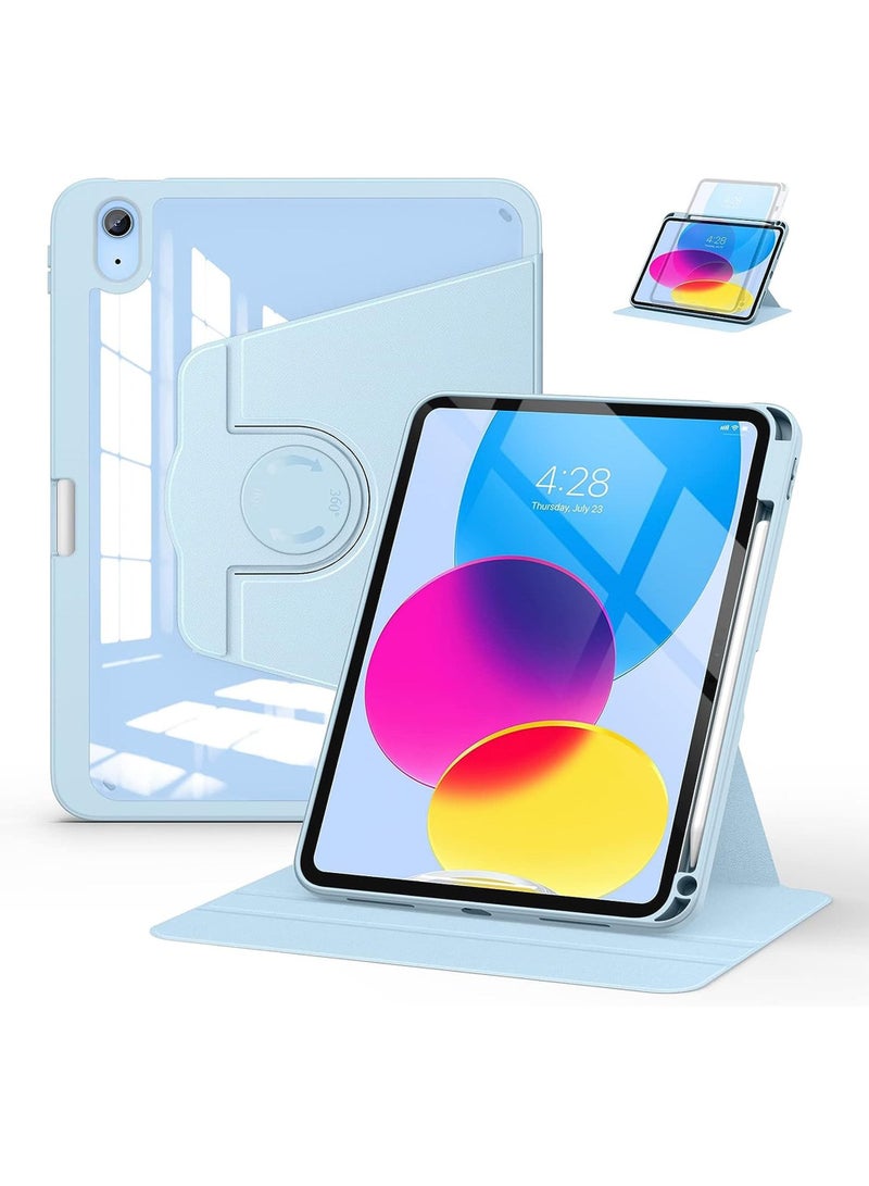 Rock Pow Case for iPad 10th Generation 10.9-Inch 2022 with Pencil Holder - 360 Degree Rotate Stand Protective Case with Clear Back & Smart Sleep/Wake Cove - Image 1