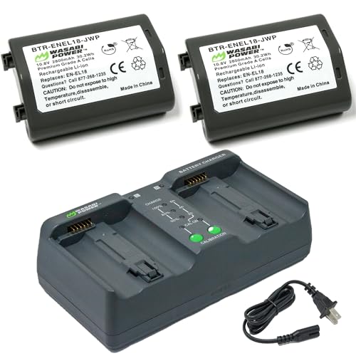 Wasabi Power Battery (2-Pack) and Dual Charger for Nikon EN-EL18, EN-EL18a, EN-EL18b, EN-EL18c and Nikon D4, D4S, D5, D6, D850 (with adapters/Grips) - Image 1