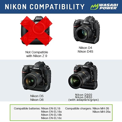 Wasabi Power Battery (2-Pack) and Dual Charger for Nikon EN-EL18, EN-EL18a, EN-EL18b, EN-EL18c and Nikon D4, D4S, D5, D6, D850 (with adapters/Grips) - Image 2