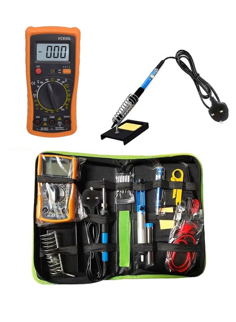 Soldering Iron Kit 60W Adjustable Temperature Welding Tool, Digital Multimeter, 2pcs Soldering Iron Tips, Desoldering Pump, Wire Stripper, Tweezers, Iron Stand, 2pcs Electronic Wire - Image 1