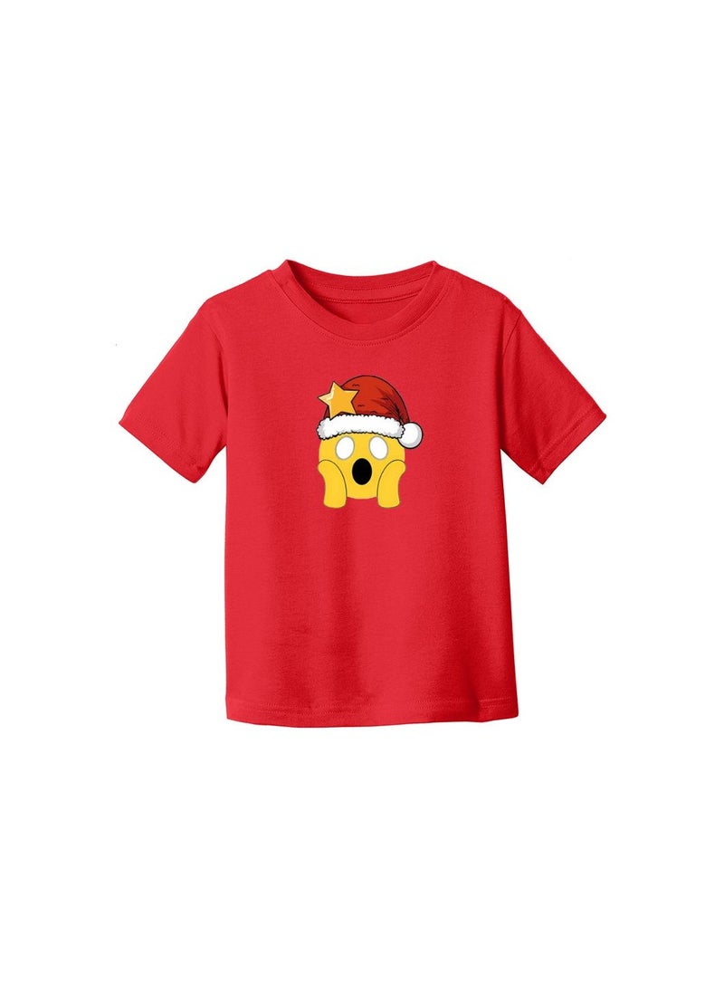 PRINTSHOP4ME - Christmas Emoji Kids Red T-Shirt For Girls–Soft Cotton Round Neck Short Sleeve T-Shirt With Smiley Face Emoji–Great For Parties - Image 1