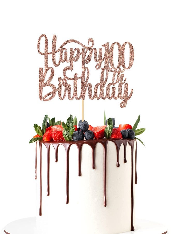 Festiko®Happy 100th Birthday Cake Topper, 100th Birthday/Anniversary Party Supplies, Cheers to 100 Years Party Decoration Rose Gold Glitter - Image 1