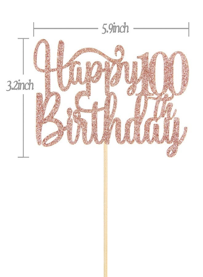 Festiko®Happy 100th Birthday Cake Topper, 100th Birthday/Anniversary Party Supplies, Cheers to 100 Years Party Decoration Rose Gold Glitter - Image 2
