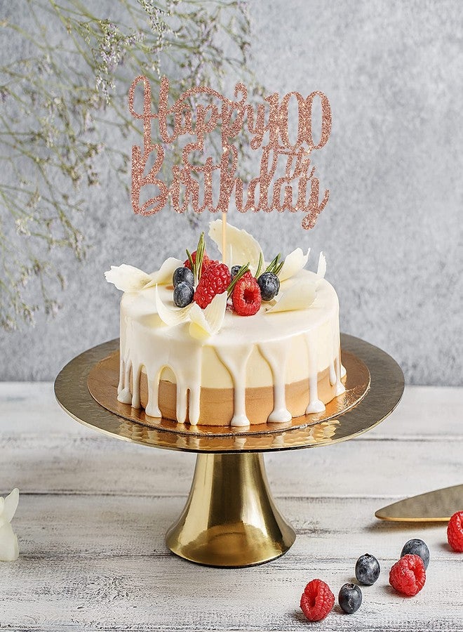 Festiko®Happy 100th Birthday Cake Topper, 100th Birthday/Anniversary Party Supplies, Cheers to 100 Years Party Decoration Rose Gold Glitter - Image 4