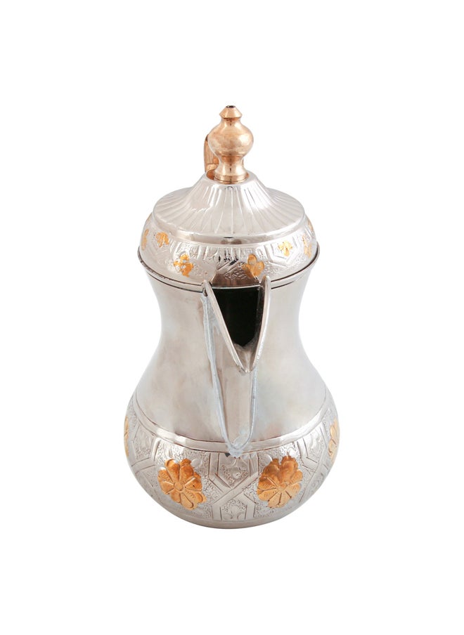 AL SANIDI - Al-Bughdadi Indian Copper Arabic Coffee Dallah, Bughdadi Dallah, Silver*Gold, capacity 1500 ml - Image 1