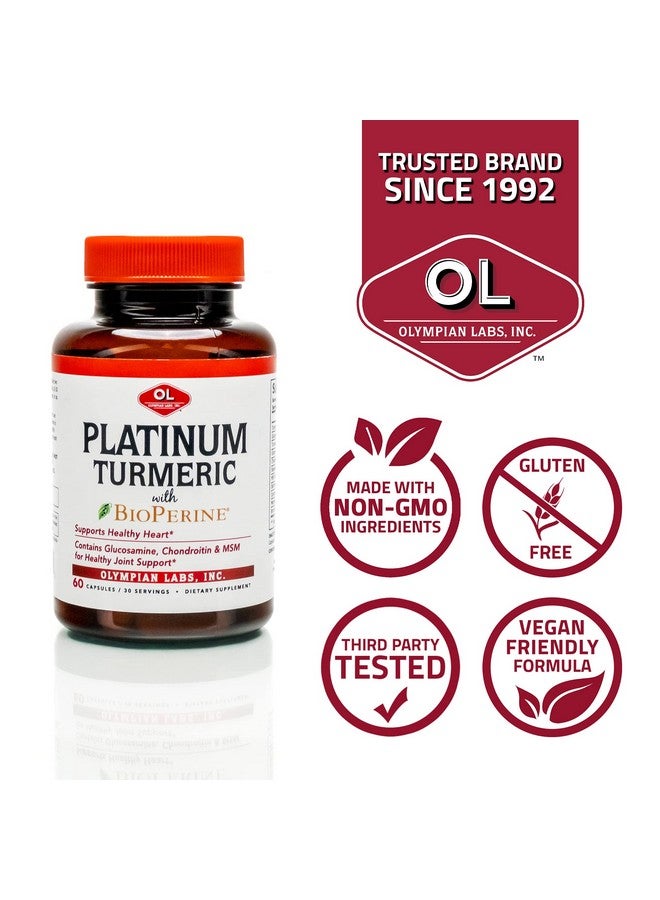 Olympian Labs Platinum Turmeric Formulated with Glucosamine, Chrondroitin, MSM & BioPerine for Maximum Joint Health 60 Capsules - Image 2