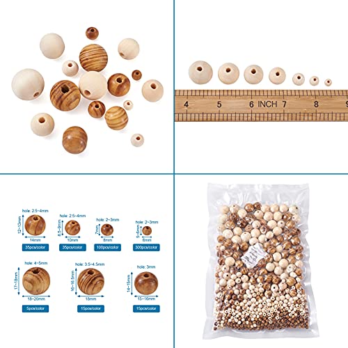 Craftdady 1010pcs Natural Wood Round Beads 7 Sizes Polished Wooden Ball Rondelle Loose Beads for Jewelry Bracelet Necklace Craft Making Home Party Decor - Image 3