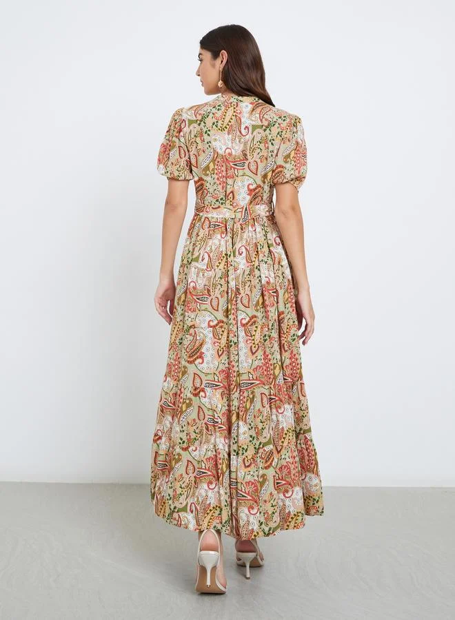 Styli Styli Paisley Print Tiered Maxi Dress