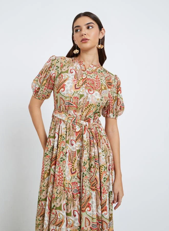 Styli Styli Paisley Print Tiered Maxi Dress