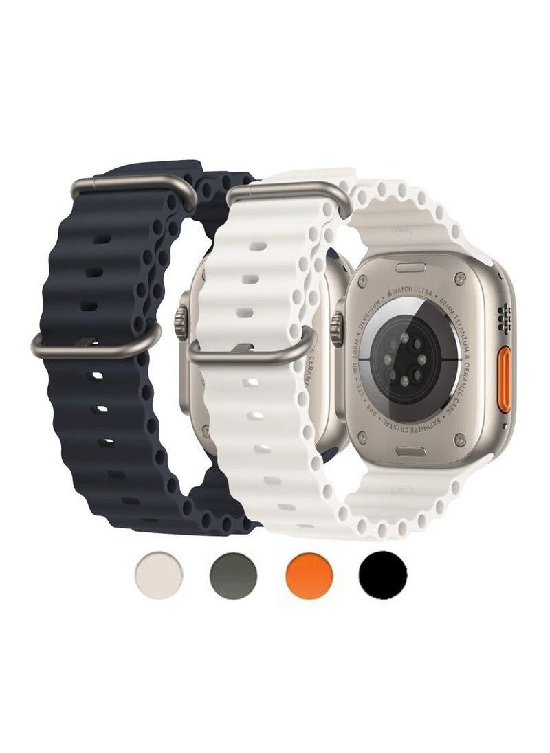 Generic - Silicone Hole Wavy Strap Compatible with Apple watch series 8 /7/6/5/4/3/2/1 Ultra Sizes 42/44/45/49 Black - Image 1