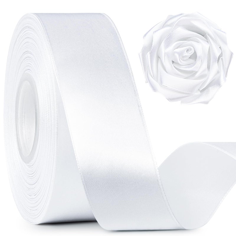 Mauproy 1-1/2 Inch Wide White Satin Ribbon, 50 Yards Solid Polyester Fabric Ribbon for Roses Making, Gift Wrapping, Easter, Flower Bouquets, Wedding Decorations, Handmade Crafts - Image 1
