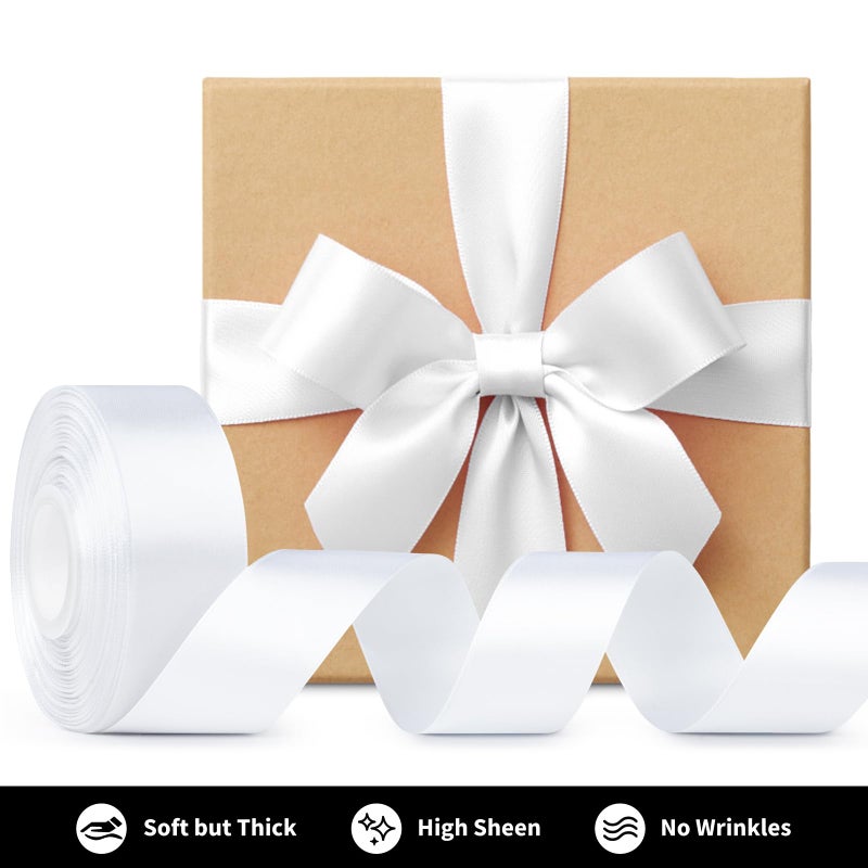 Mauproy 1-1/2 Inch Wide White Satin Ribbon, 50 Yards Solid Polyester Fabric Ribbon for Roses Making, Gift Wrapping, Easter, Flower Bouquets, Wedding Decorations, Handmade Crafts - Image 3