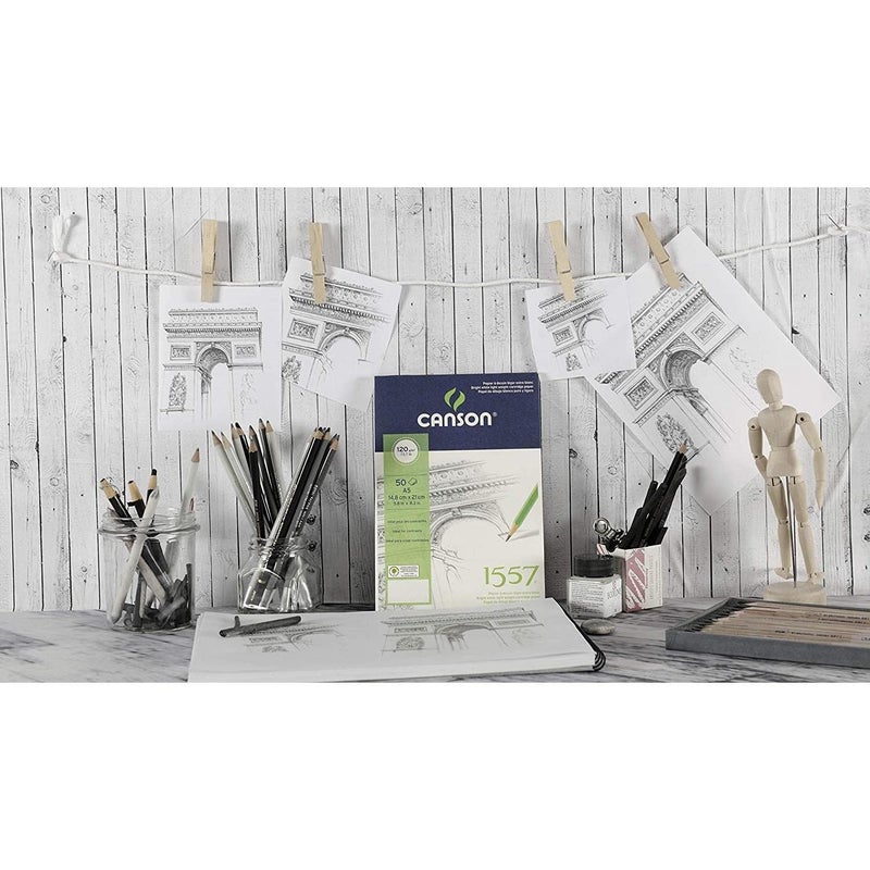 CANSON 1557 180gsm A4 White Drawing Paper Pad, Light Grain, Glued Short Side, 30 Extra White Sheets, Ideal for Professional Artists & Students - Image 4