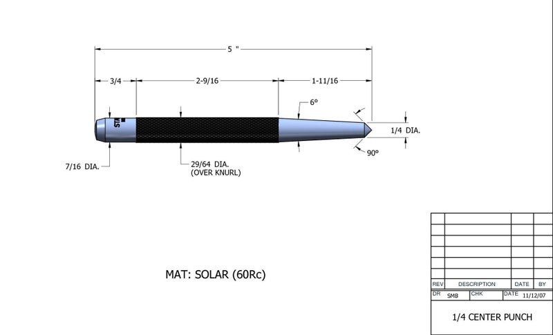 Starrett Steel Center Punch with Round Shank and Knurled Finger Grip - Hardened and Tempered, 5" (125mm) Length, 1/4" (6.5mm) Diameter Tapered Point - 117E - Image 3