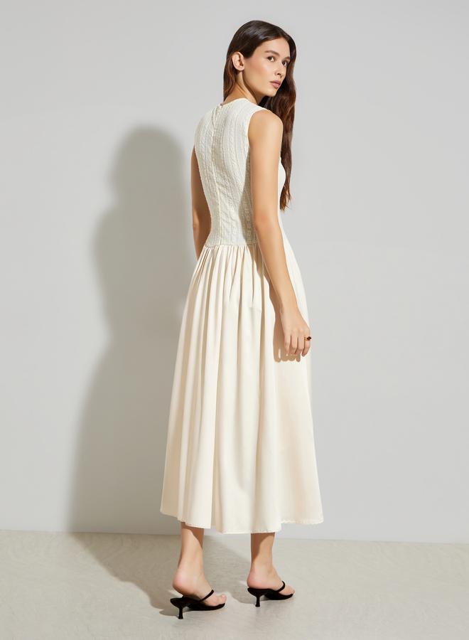 Styli Cream Lace Panel Sleeveless Maxi Dress - Image 3