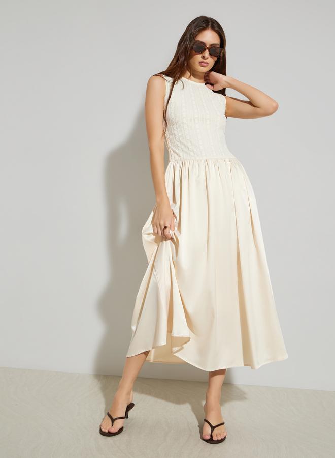 Styli Cream Lace Panel Sleeveless Maxi Dress - Image 1