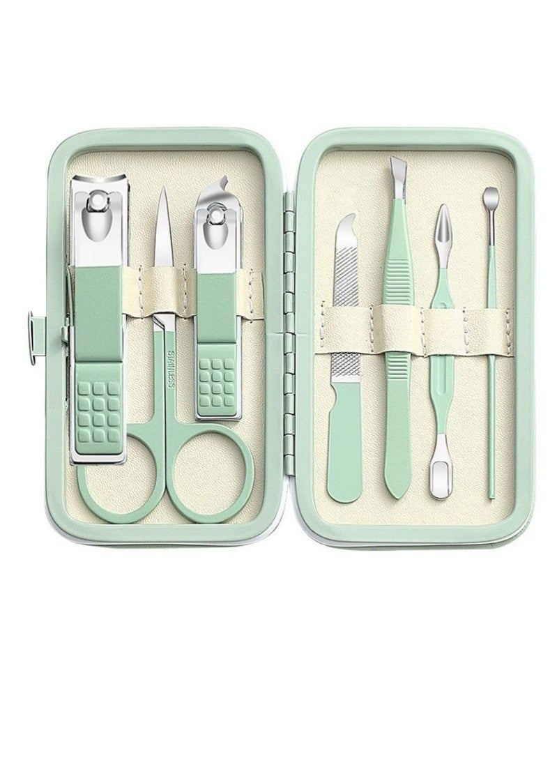 Bukela Nail Cutter Nail Clipper Set, 8 In 1 Stainless Steel Professional Nail Scissors Grooming Kit, Nail Clippers Pedicure Kit with Leather Portable Travel Case, Nail Care Kit for Men, Women (Green) - Image 1