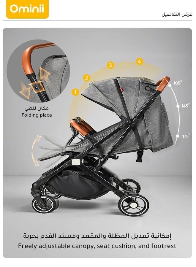 أوميني عربة أطفال خفيفة الوزن للسفر – معتمدة للطائرة، قابلة للطي بسرعة، سهلة السحب كالحقيبة، مقبض جلد PU، مقعد واسع، نافذة تهوية، سعة تخزين كبيرة – مناسبة للأطفال من عمر 0 إلى 36 شهرًا - Image 5