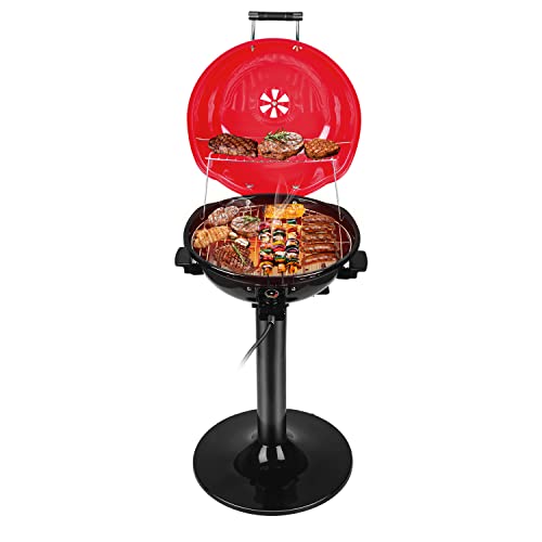 Techwood Electric BBQ Grill Techwood 15-Serving Indoor/Outdoor Electric Grill for Indoor & Outdoor Use, Double Layer Design, Portable Removable Stand Grill, 1600W (Stand Red BBQ Grills) - Image 1