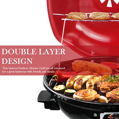 Techwood Electric BBQ Grill Techwood 15-Serving Indoor/Outdoor Electric Grill for Indoor & Outdoor Use, Double Layer Design, Portable Removable Stand Grill, 1600W (Stand Red BBQ Grills) - Image 2