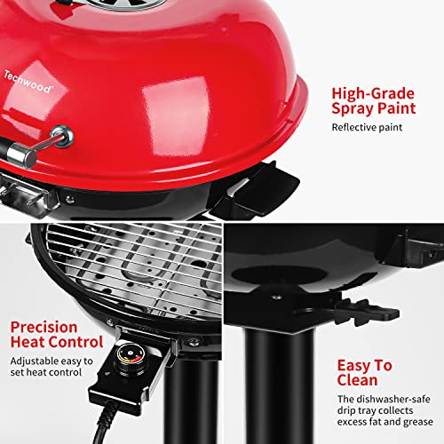 Techwood Electric BBQ Grill Techwood 15-Serving Indoor/Outdoor Electric Grill for Indoor & Outdoor Use, Double Layer Design, Portable Removable Stand Grill, 1600W (Stand Red BBQ Grills) - Image 4