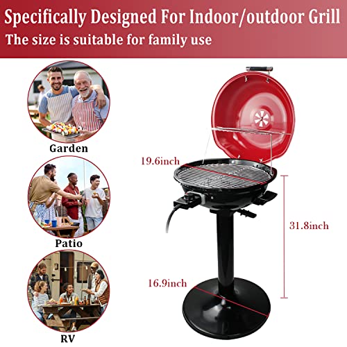 Techwood Electric BBQ Grill Techwood 15-Serving Indoor/Outdoor Electric Grill for Indoor & Outdoor Use, Double Layer Design, Portable Removable Stand Grill, 1600W (Stand Red BBQ Grills) - Image 5