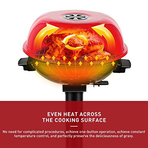 Techwood Electric BBQ Grill Techwood 15-Serving Indoor/Outdoor Electric Grill for Indoor & Outdoor Use, Double Layer Design, Portable Removable Stand Grill, 1600W (Stand Red BBQ Grills) - Image 3