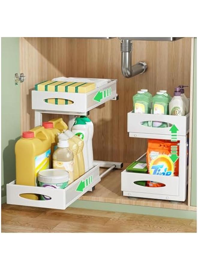 HOOKOR Under Sink Organizer, 2 Tier Pull out Cabinet Organizer Baskets with Mesh Sliding Drawers, Slide out Storage Shelf for Home, Kitchen, Bathroom, Pantry, Office Cabinet, Countertop,White  - Image 1