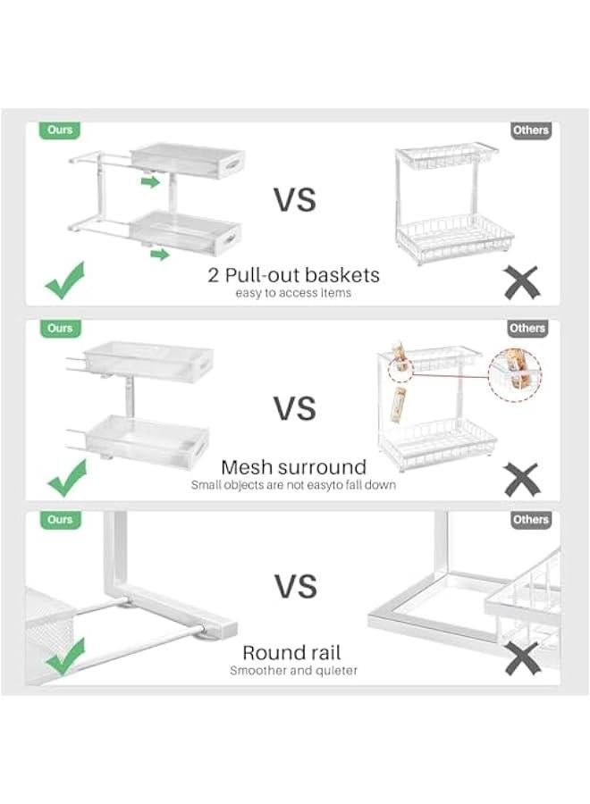 HOOKOR Under Sink Organizer, 2 Tier Pull out Cabinet Organizer Baskets with Mesh Sliding Drawers, Slide out Storage Shelf for Home, Kitchen, Bathroom, Pantry, Office Cabinet, Countertop,White  - Image 2