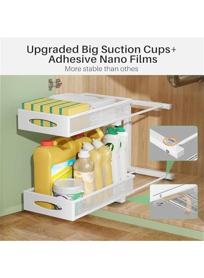 HOOKOR Under Sink Organizer, 2 Tier Pull out Cabinet Organizer Baskets with Mesh Sliding Drawers, Slide out Storage Shelf for Home, Kitchen, Bathroom, Pantry, Office Cabinet, Countertop,White  - Image 3
