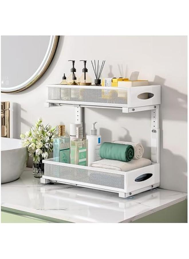 HOOKOR Under Sink Organizer, 2 Tier Pull out Cabinet Organizer Baskets with Mesh Sliding Drawers, Slide out Storage Shelf for Home, Kitchen, Bathroom, Pantry, Office Cabinet, Countertop,White  - Image 4