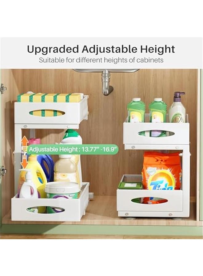 HOOKOR Under Sink Organizer, 2 Tier Pull out Cabinet Organizer Baskets with Mesh Sliding Drawers, Slide out Storage Shelf for Home, Kitchen, Bathroom, Pantry, Office Cabinet, Countertop,White  - Image 5
