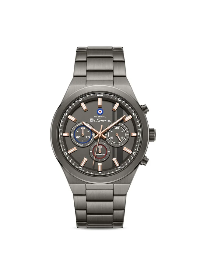 Ben Sherman Canterbury Gunmetal Dial Gunmetal Stainless Steel Bracelet Chronograph Watch for Men, 44mm